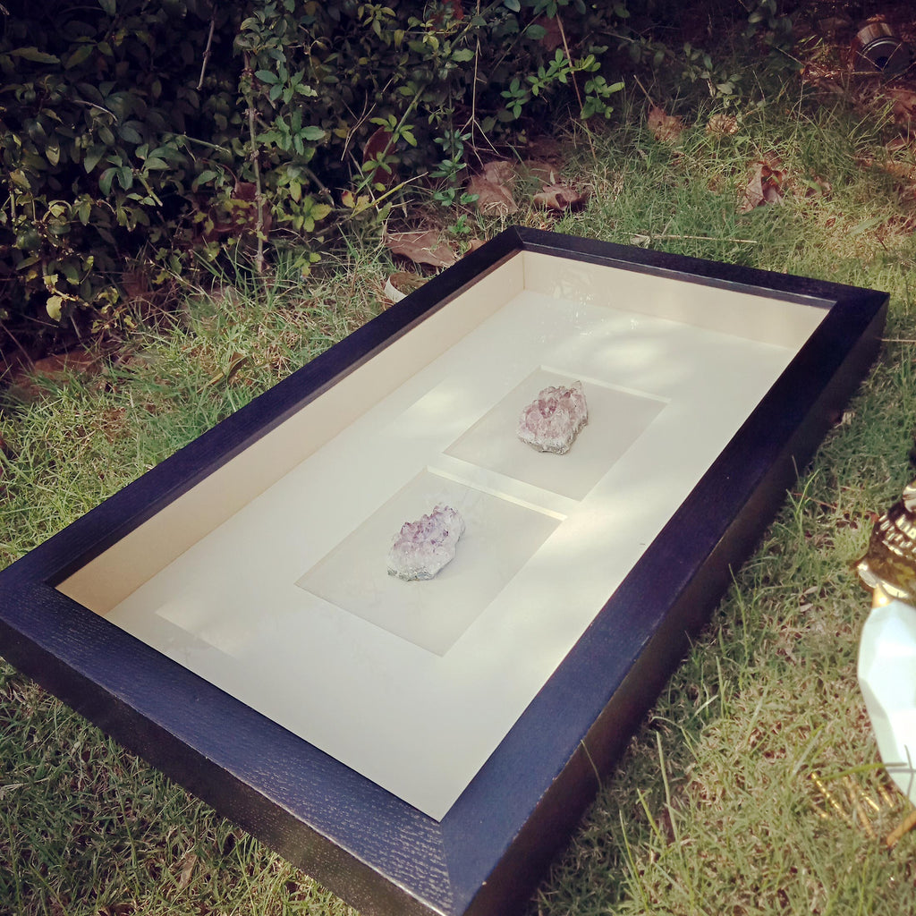 Amethyst Crystal Cluster Shadow Box Wall Art - Handcrafted Natural Gemstone Decor
