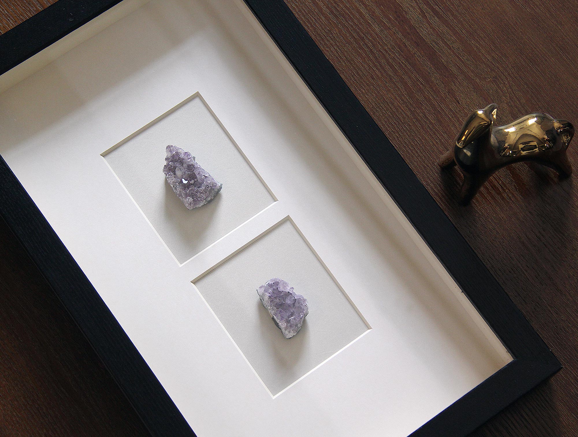 Amethyst Crystal Cluster Shadow Box Wall Art - Handcrafted Natural Gemstone Decor