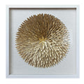 Handcrafted Golden Feather Sunburst Wall Art, White Framed Shadow Box Decor